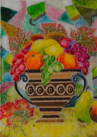 Peinture intitulée "Vase of fruit" par Kabashna&Co, Œuvre d'art originale, Acrylique
