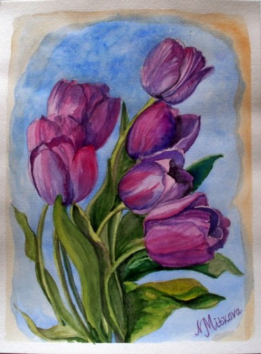 Malerei mit dem Titel "Tulips for you" von Nina Mitkova, Original-Kunstwerk, Aquarell