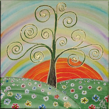 Картина под названием "Дерево счастья /Tre…" - Nina Mitkova, Подлинное произведение искусства, Масло