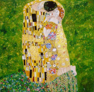 Painting titled "Kiss G.Klimt /Поцел…" by Nina Mitkova, Original Artwork, Oil