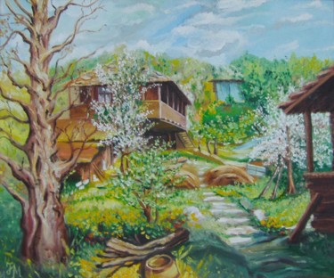 Картина под названием "Spring in the villa…" - Nina Mitkova, Подлинное произведение искусства, Масло