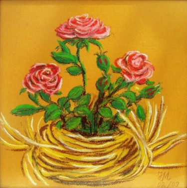 Malerei mit dem Titel "Roses in straw /Роз…" von Nina Mitkova, Original-Kunstwerk, Öl