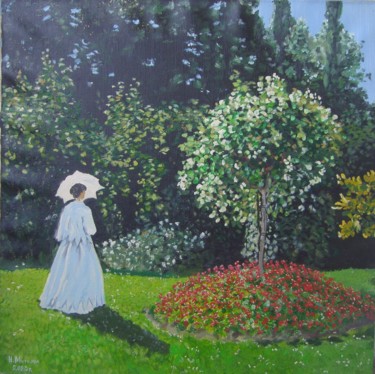 Painting titled "Woman in Park / by…" by Nina Mitkova, Original Artwork, Oil