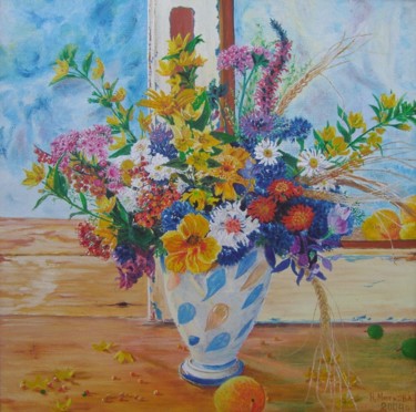 Картина под названием "The Blue vase / Син…" - Nina Mitkova, Подлинное произведение искусства, Масло