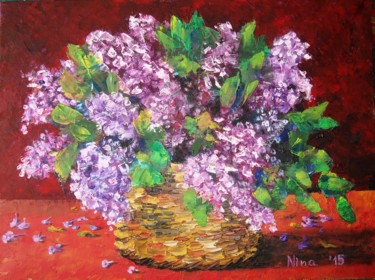 Painting titled "Basket with Lilac" by Nina Mitkova, Original Artwork, Oil