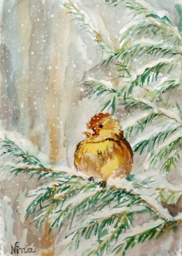 Painting titled "Sparrow" by Nina Mitkova, Original Artwork, Watercolor