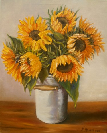 Painting titled "Sunflowers" by Nina Mitkova, Original Artwork, Oil