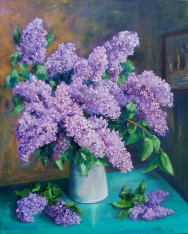 Painting titled "Katy's Lilac" by Nina Mitkova, Original Artwork, Oil