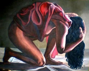 Pintura titulada "Mulata en Rojo" por Nina Reyes Guzmán, Obra de arte original