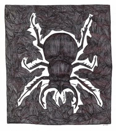 Drawing titled "scarabée" by Nina Seror, Original Artwork, Ballpoint pen