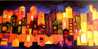 Pittura intitolato "la sera si veste di…" da Nina Trudu, Opera d'arte originale