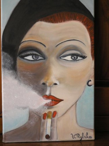 Peinture intitulée "LA FEMME QUI FUME" par V Rybska, Œuvre d'art originale