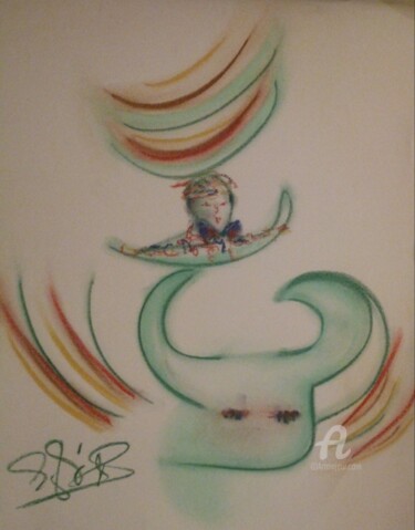 Dessin intitulée "l'ENFANT TAUREAU" par Arqué, Œuvre d'art originale, Pastel