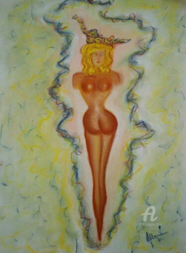 Drawing titled "TA PEAU CANNELLE" by Arqué, Original Artwork, Pastel