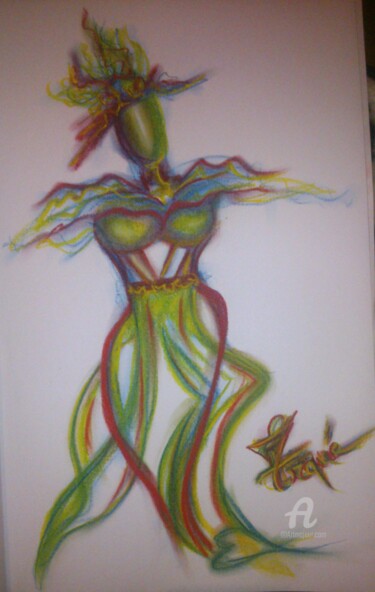 Drawing titled "FEMMEHOMME" by Arqué, Original Artwork, Pastel