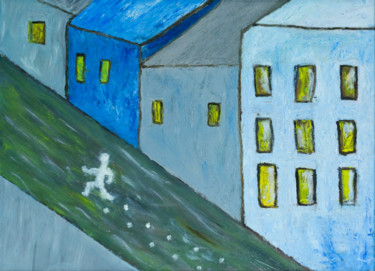 Painting titled "Running from …" by Ninel Fedenko, Original Artwork, Oil Mounted on Wood Stretcher frame