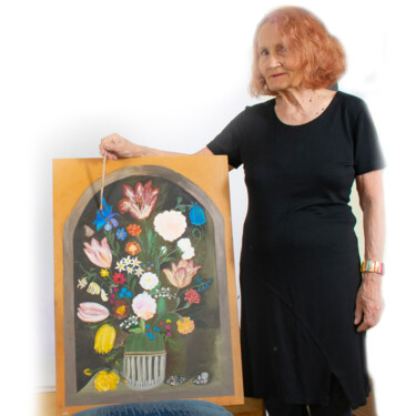 Картина под названием "«Арка с цветами» по…" - Ninel Fedenko, Подлинное произведение искусства, Масло