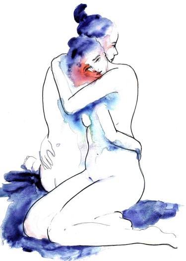 Disegno intitolato "Tendresse" da Ninette Eponyme, Opera d'arte originale, Inchiostro
