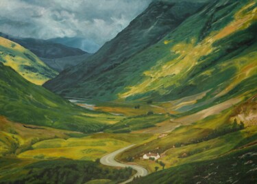 「The Green Valley」というタイトルの絵画 Ninfa Fluida Galleryによって, オリジナルのアートワーク, オイル ウッドパネルにマウント