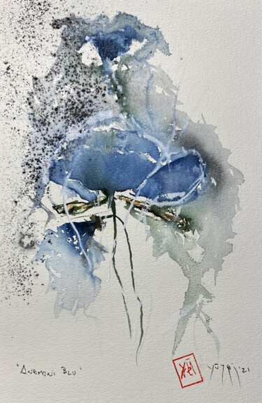 Acquarellini - Anemoni blu Pittura intitolato "Acquarellini - Anem…" da Nini Yūrei Ferrara, Opera d'arte originale, Acquarello