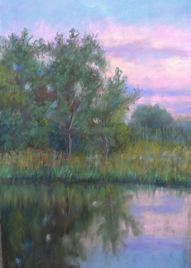 Painting titled "Evening" by Nino Gudadze, Original Artwork, Pastel