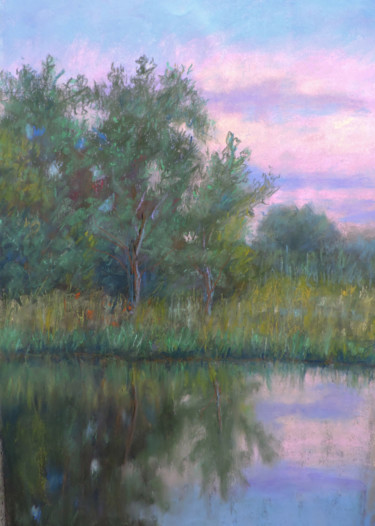 Malerei mit dem Titel "Evening" von Nino Gudadze, Original-Kunstwerk, Pastell