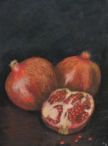 Peinture intitulée "Pomegranates" par Nino Gudadze, Œuvre d'art originale, Pastel