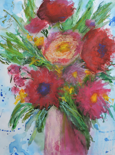 Schilderij getiteld "Flowers" door Nino Gudadze, Origineel Kunstwerk, Aquarel