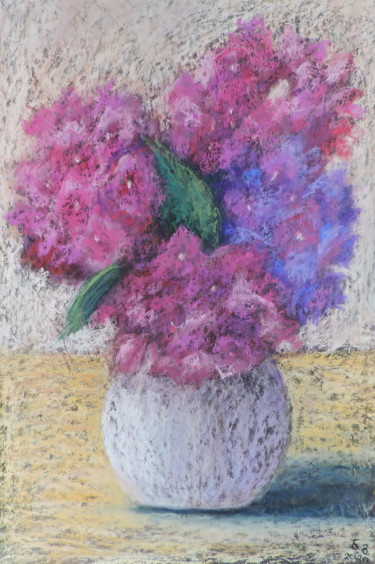 Painting titled "Hydrangeas" by Nino Gudadze, Original Artwork, Pastel