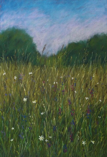 Malerei mit dem Titel "Meadow" von Nino Gudadze, Original-Kunstwerk, Pastell
