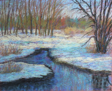 Painting titled "Color winter" by Nino Gudadze, Original Artwork, Pastel