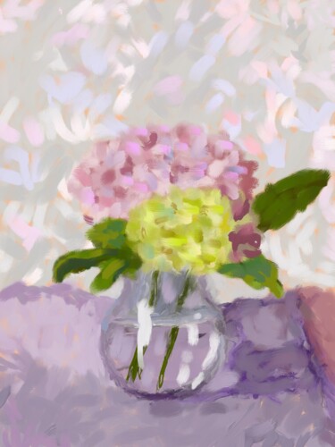 Arte digital titulada "Hydrangeas In Vase" por Nino Gudadze, Obra de arte original, Pintura Digital