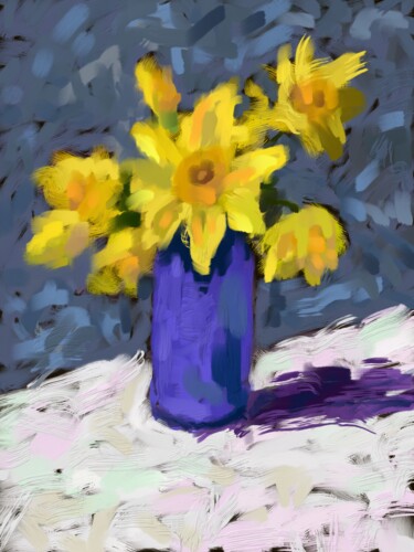 Digital Arts titled "daffodils" by Nino Gudadze, Original Artwork, Digital Painting