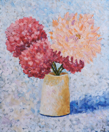 Pintura titulada "Three flowers" por Nino Gudadze, Obra de arte original, Oleo