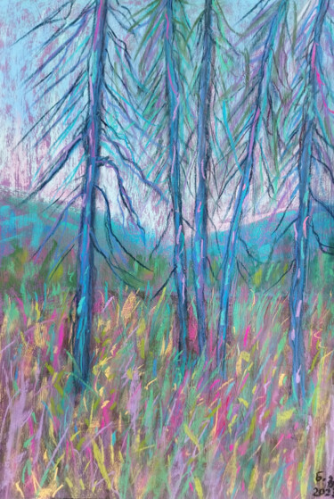 "Blue forest" başlıklı Tablo Nino Gudadze tarafından, Orijinal sanat, Pastel