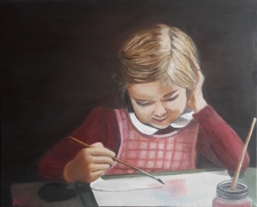 Картина под названием "jeune artiste" - Nicole Plisson, Подлинное произведение искусства, Масло