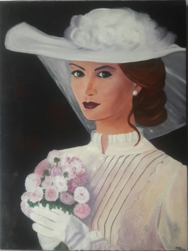 Peinture intitulée "La dame au chapeau" par Nicole Plisson, Œuvre d'art originale, Huile