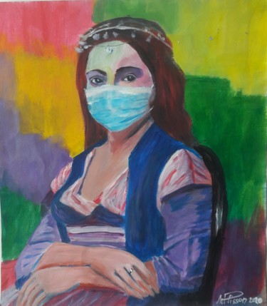 Картина под названием ""femme à la perle "…" - Nicole Plisson, Подлинное произведение искусства, Акрил