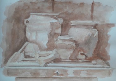 Painting titled "les pots" by Nicole Plisson, Original Artwork, Watercolor