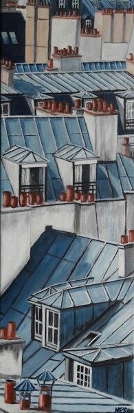 Painting titled "Vue sur les toits d…" by Nicole Plisson, Original Artwork, Acrylic