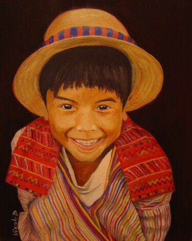 Painting titled "Enfant du Guatemela" by Nicole Plisson, Original Artwork, Oil