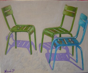 Pintura titulada "les chaises" por Nicole Plisson, Obra de arte original, Oleo
