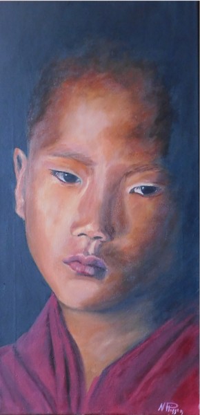 Painting titled "jeune moine.jpg" by Nicole Plisson, Original Artwork, Oil