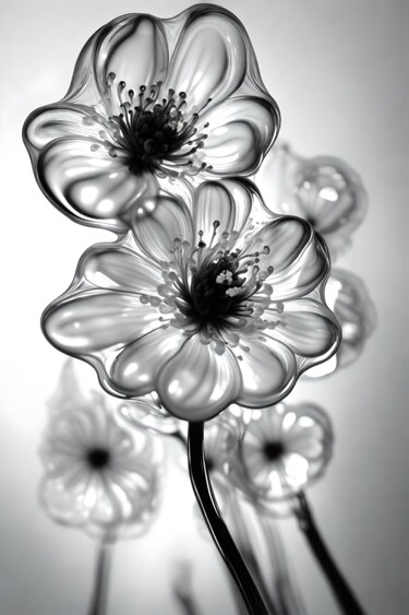 Artes digitais intitulada "Glassflower, monoch…" por Ninn, Obras de arte originais, Imagem gerada por IA