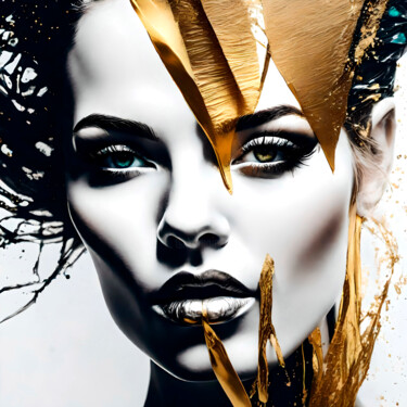 Digitale Kunst mit dem Titel "Splashn'Gold No.1" von Ninn, Original-Kunstwerk, KI-generiertes Bild