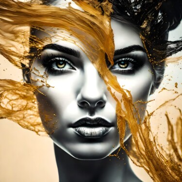 Digitale Kunst mit dem Titel "Splashn'Gold No.21" von Ninn, Original-Kunstwerk, KI-generiertes Bild