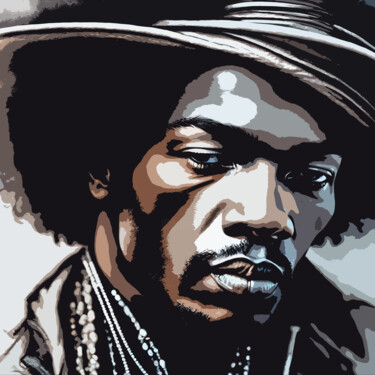 Arts numériques intitulée "Jimi Hendrix No.3" par Ninn, Œuvre d'art originale, Image générée par l'IA