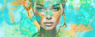 Digitale Kunst mit dem Titel "Turquoise Honey" von Ninn, Original-Kunstwerk, Digitale Collage
