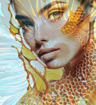 Arts numériques intitulée "Honeyflower No.3" par Ninn, Œuvre d'art originale, Collage numérique