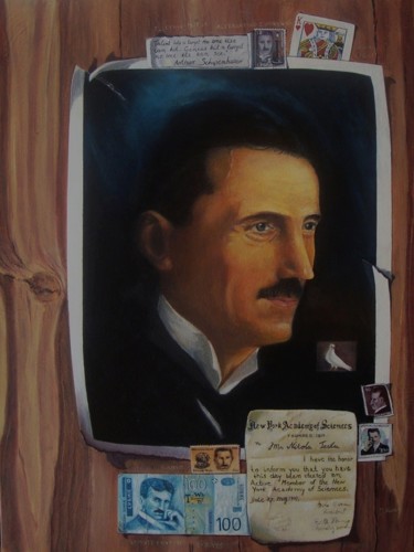 Peinture intitulée "Homage to Tesla" par Nino Dobrosavljevic, Œuvre d'art originale, Huile